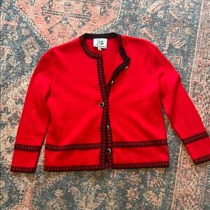 Vibrant Red Cardigan with Black Accents